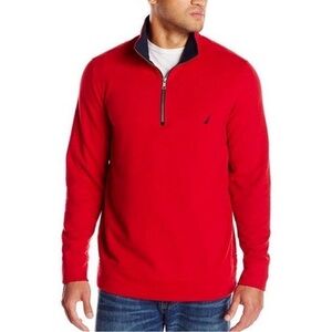 NAUTICA Men's Quarter 1/4 Zip Pullover Red Dadcore Sweater
